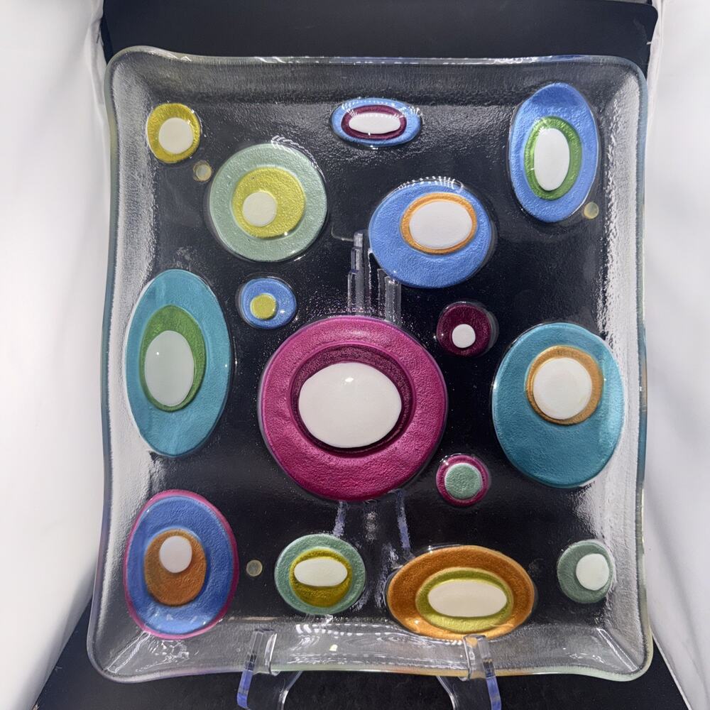 Lori Siebert Silvestri Hand Blown Art Glass Decorative Tray Platter Bubble